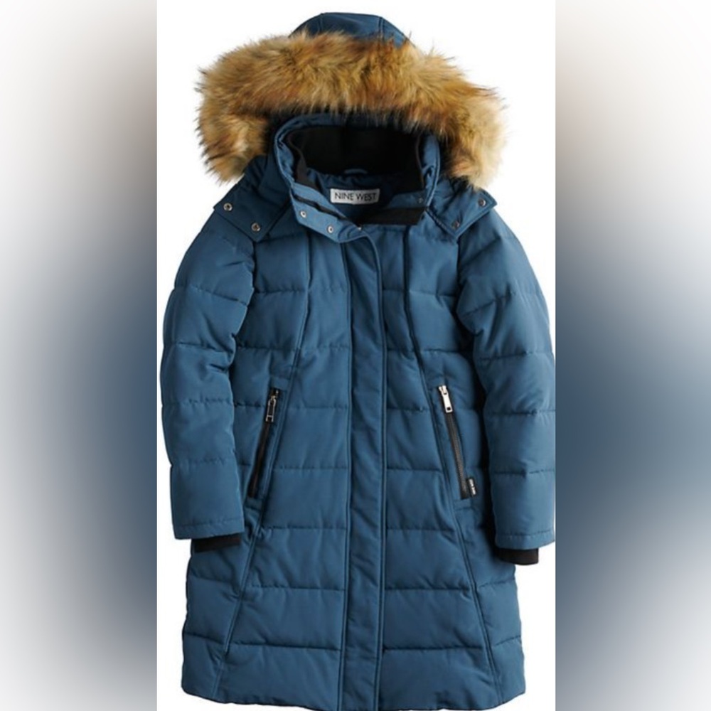 Nine West Teal Coat with Fur hood